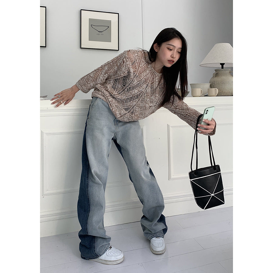 Ariana Vogue Retro Colorblock High Waist Wide Leg Jeans