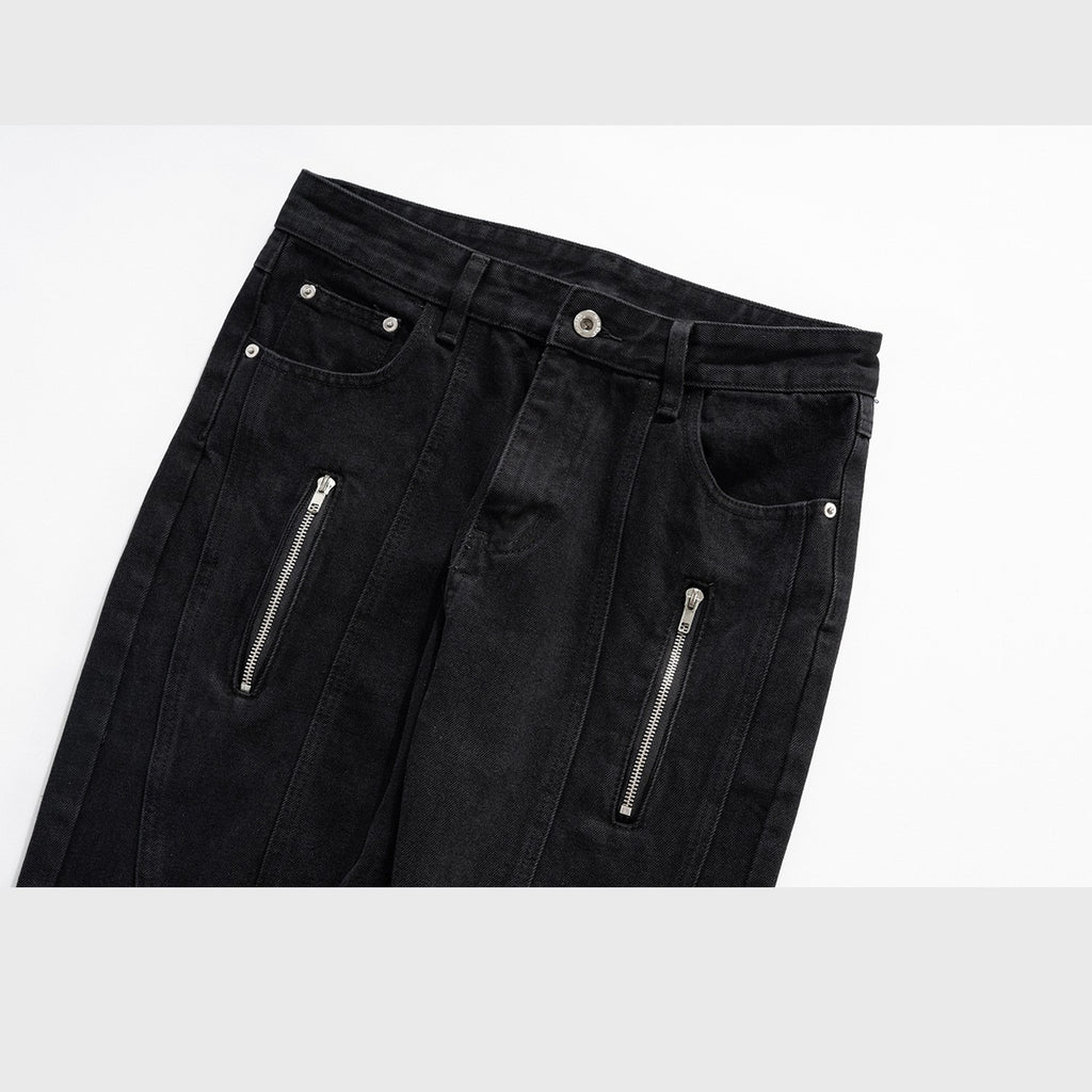 Women's Stylish Black Straight Leg Denim Jeans with Zipper Detail