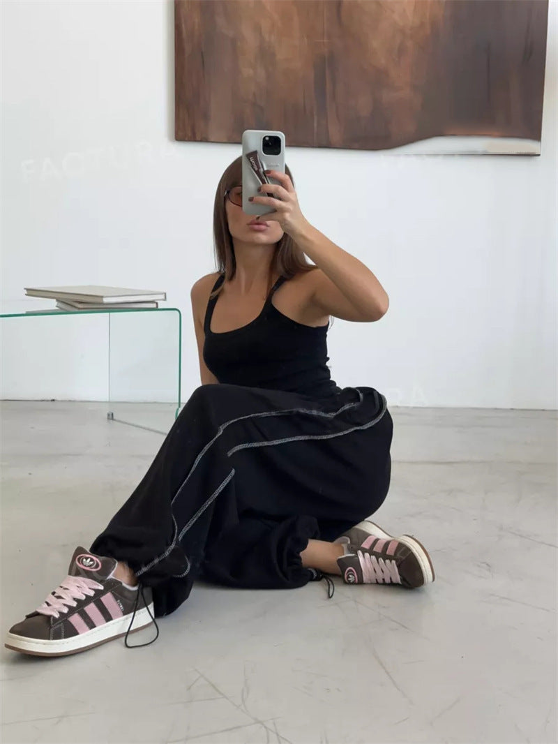Effortless Street Style Wide Leg Elastic Waist Joggers for Women