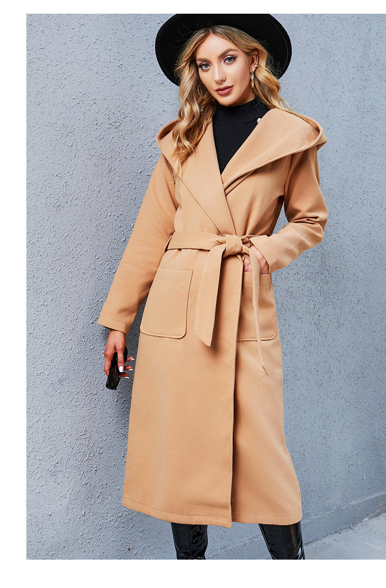 Chic Women's Mid-Length Hooded Coat - Everyday Outerwear Style