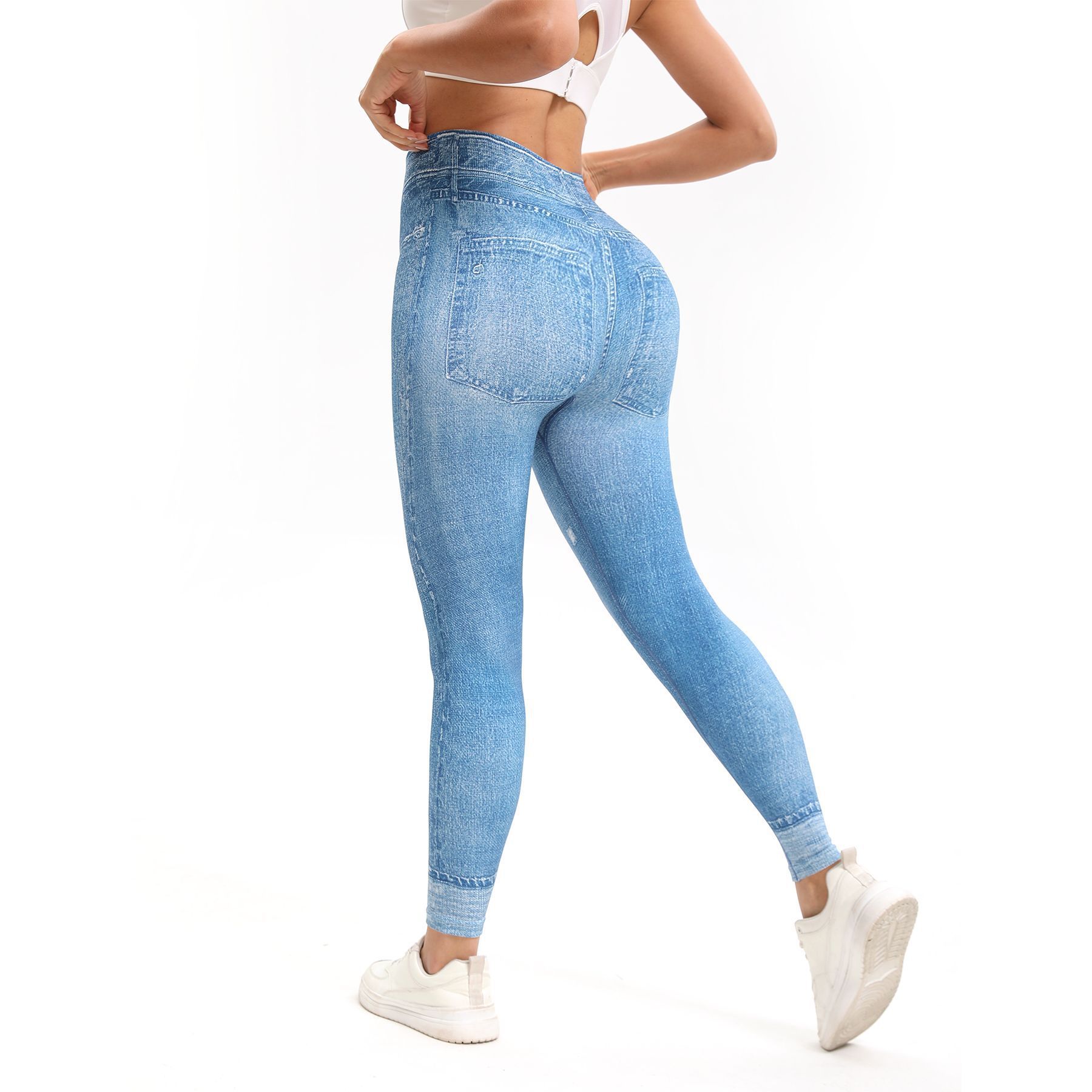 Comfortable Stretch High Waist Denim Print Leggings for Yoga