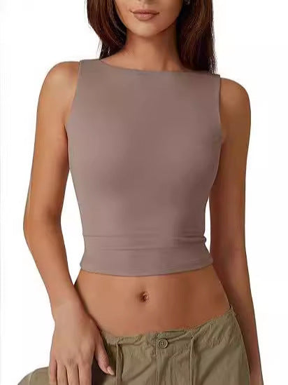 Women's Fitted Polyester Sleeveless Crew Neck Crop Top