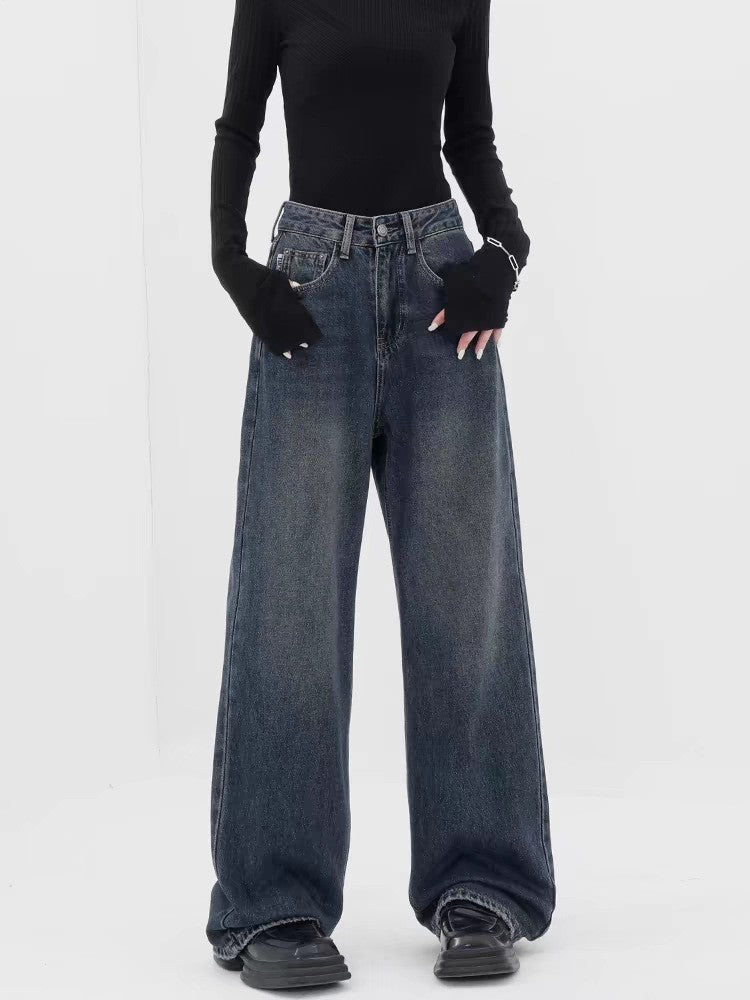 Effortless Retro Dark Wash Baggy Jeans