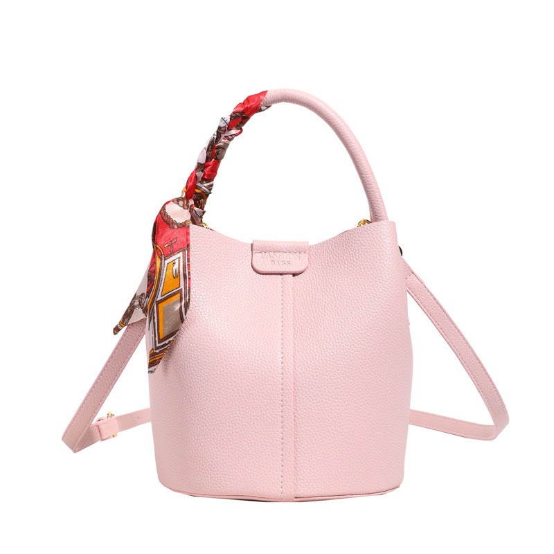 Chic PU Leather Bucket Bag with Elegant Scarf Handle Detail