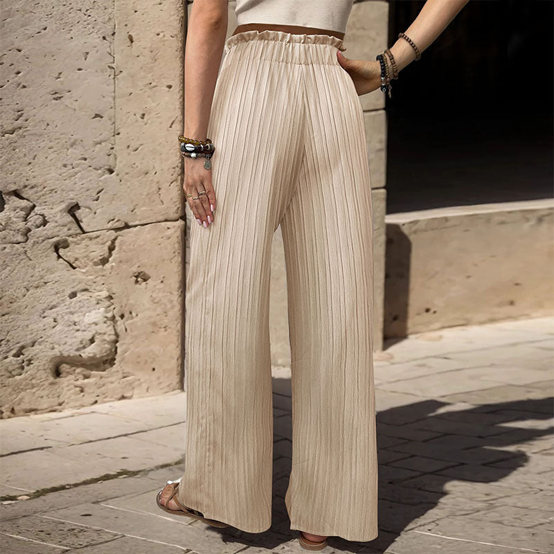 Comfortable High Waisted Paperbag Wide Leg Trousers with Tie Belt