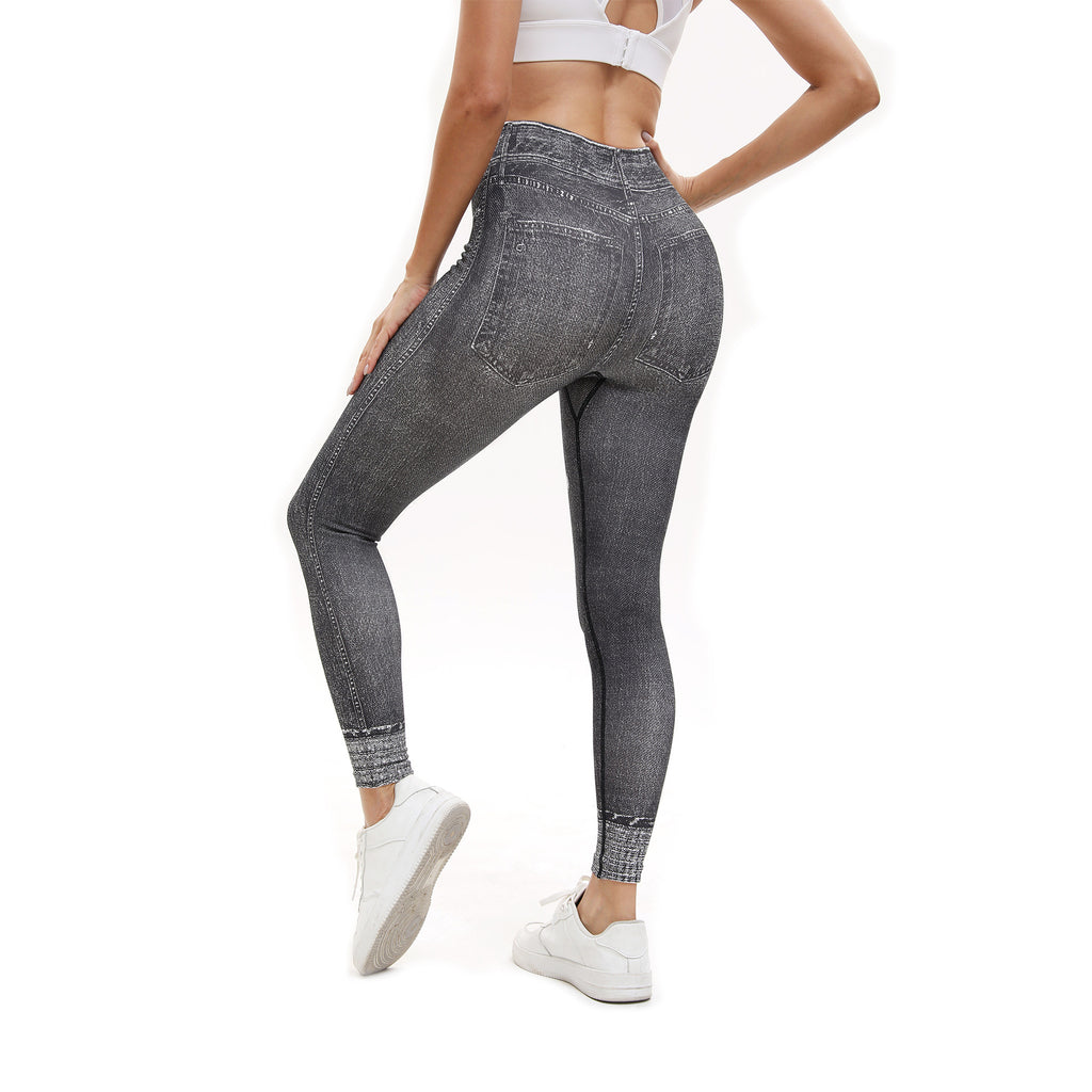 Comfortable Stretch High Waist Denim Print Leggings for Yoga
