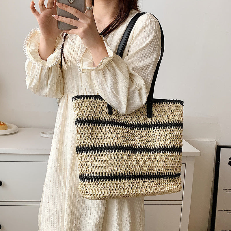 Striped Summer Straw Tote Bag - Hippie Boheme