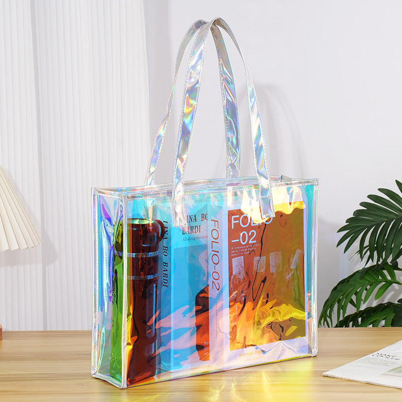 Trendy Transparent Holographic Tote Bag – Waterproof & Stylish