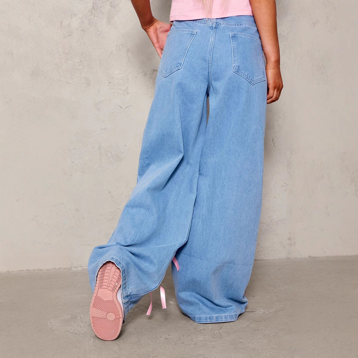 Women's Bow Detail Wide Leg Jeans - High Waist Denim