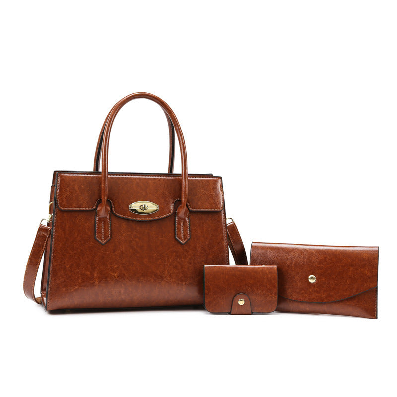 Classic Vintage Style PU Leather Handbag with Shoulder Strap and Top Handles