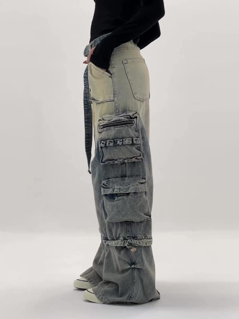 Trendy Ombre High-Waist Baggy Cargo Jeans