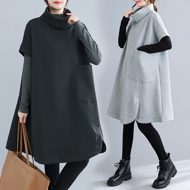 Cozy Chic Turtleneck A Line Pullover Dress with Pockets Perfect for Everyday Comfort
