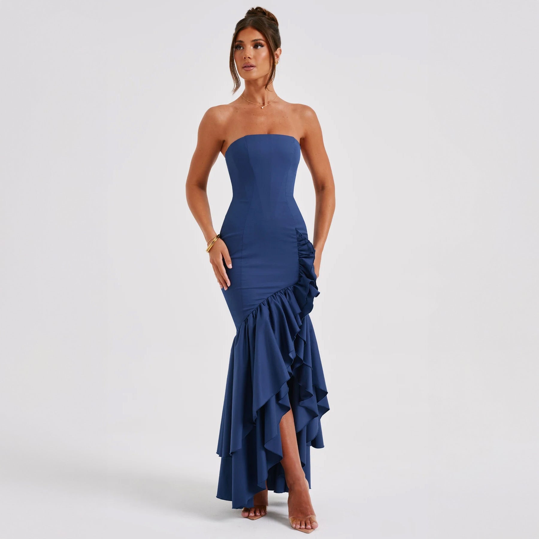 Women's Tube Top Maxi Dress - Ruffled Flounce Skirt
