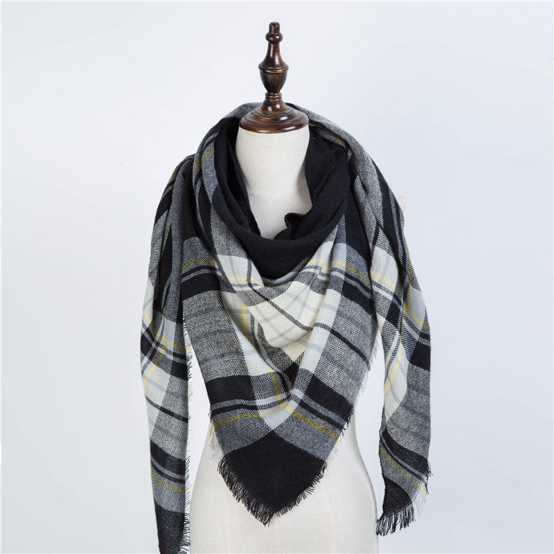 Cozy Plaid Triangle Shawl Scarf