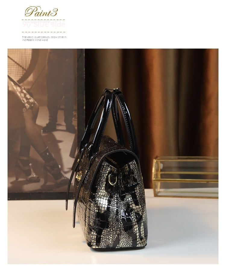 Chic Crocodile Embossed PU Leather Top Handle Crossbody Shoulder Bag