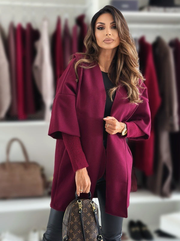 Chic Loose Fit Hooded Open Front Mid-Length Everyday Cardigan Coat