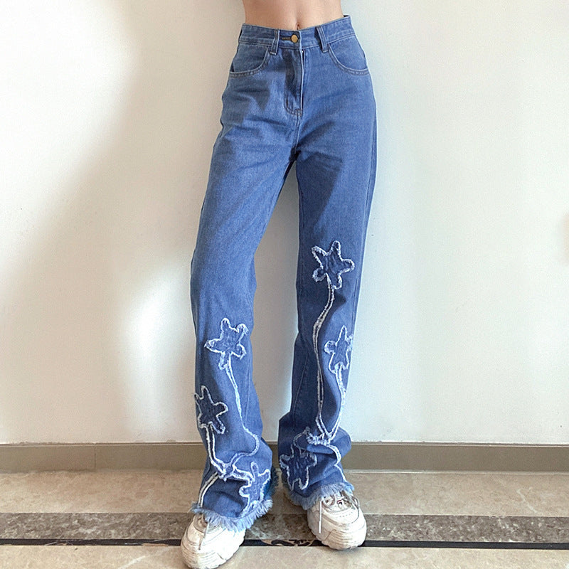 Ariana Vogue High Waist Star Distressed Flared Jeans for Women
