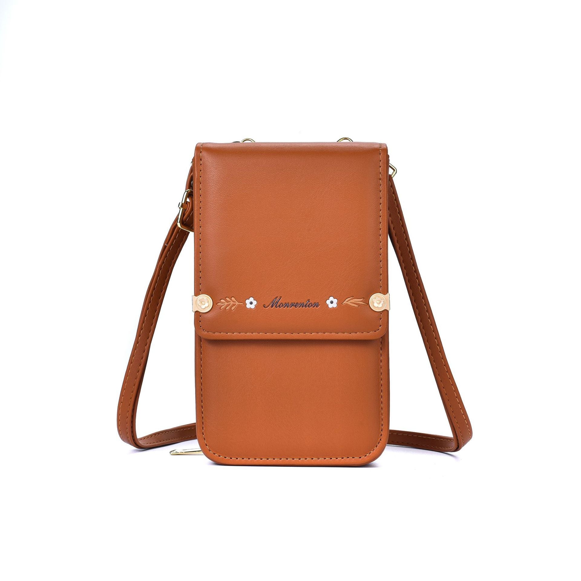 Embroidered PU Leather Mobile Phone Crossbody Bag for Women - Wallet