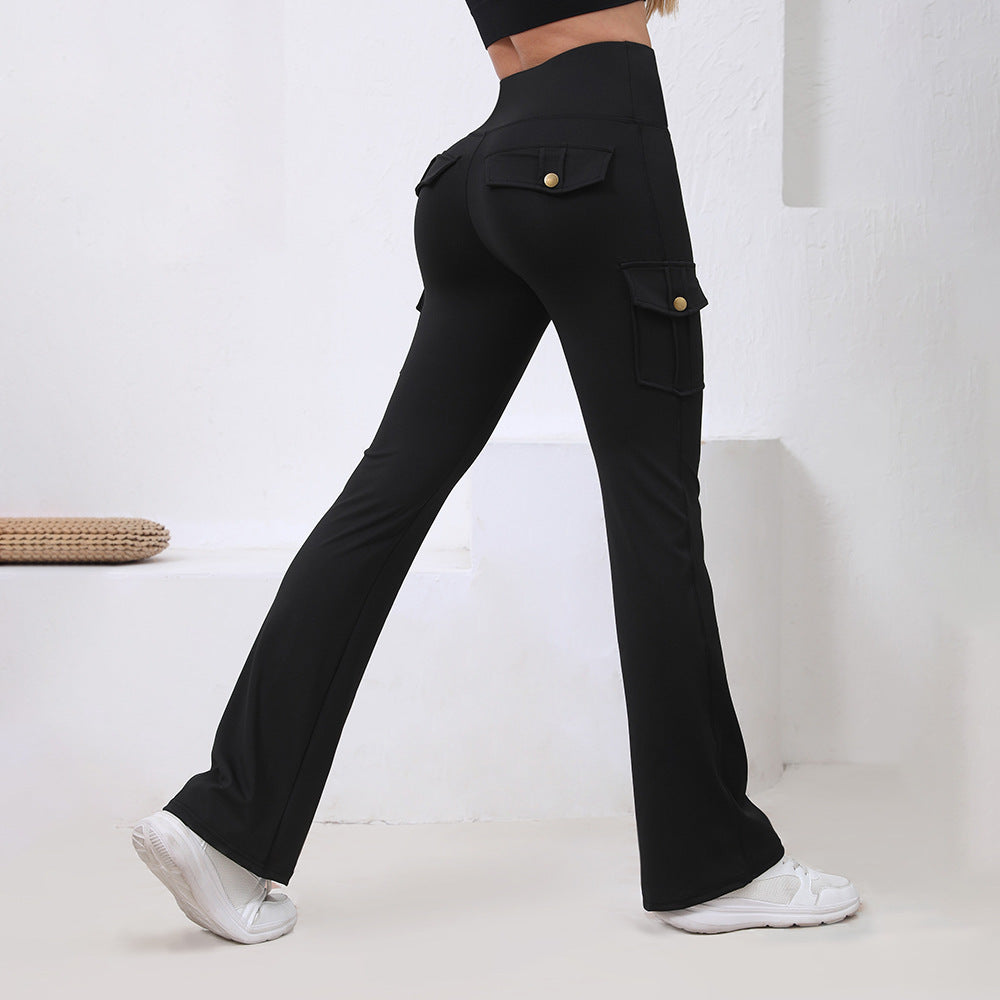 High-Waist Flared Yoga Pants with Cargo Pockets
