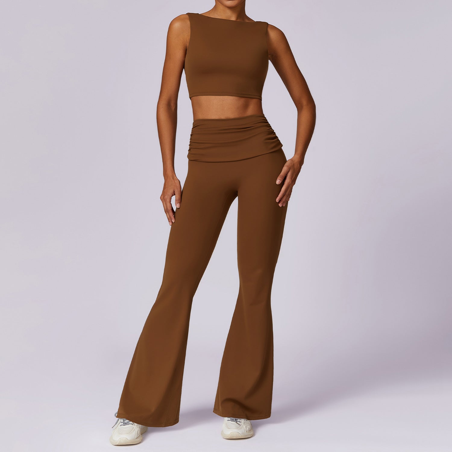 Soft Stretchy Activewear Sleeveless Crop Top and High Waist Flare Leggings Set