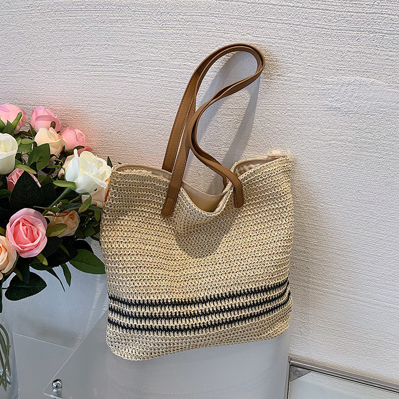 Striped Summer Straw Tote Bag - Hippie Boheme