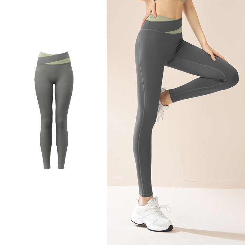 Seamless Spliced High Waist Yoga Leggings with Butt Lift and Quick-Dry Fabric
