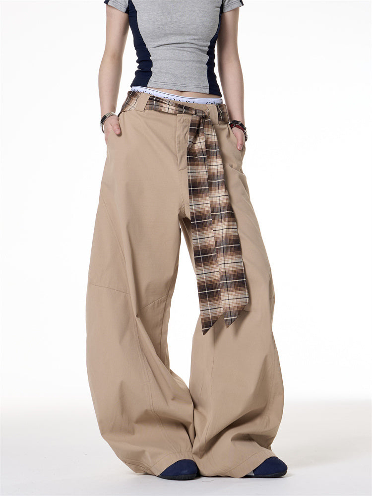 American Retro Khaki Baggy Wide-Leg Trousers - Chic & Comfortable