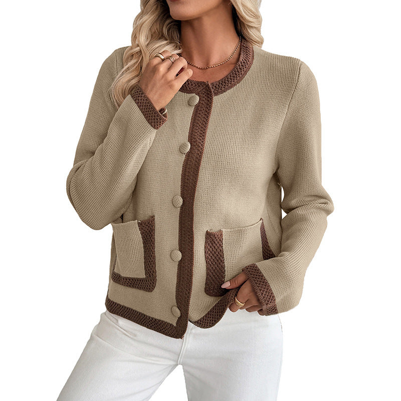 Chic Contrast Trim Knitted Cardigan Cozy Sweater Coat