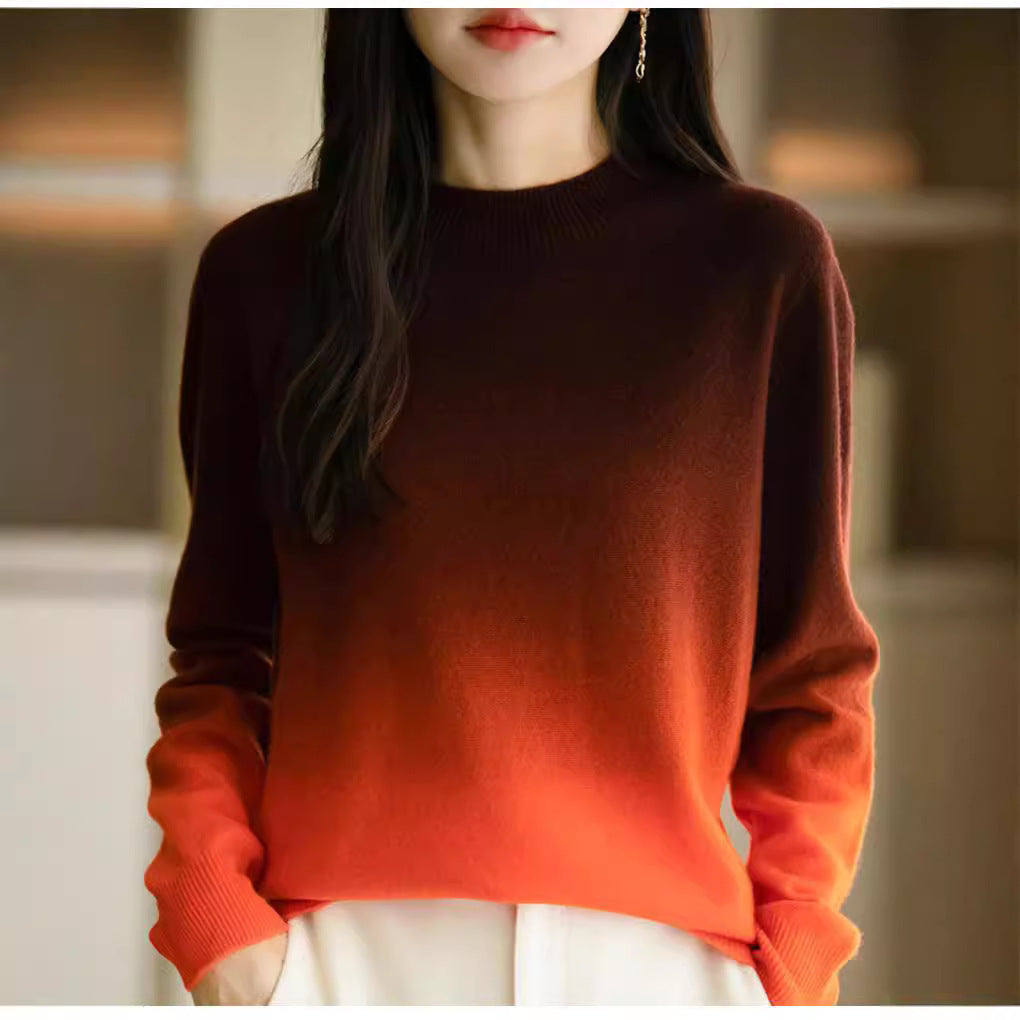 Effortless Gradient Ombre Knit Pullover Long Sleeve Sweater