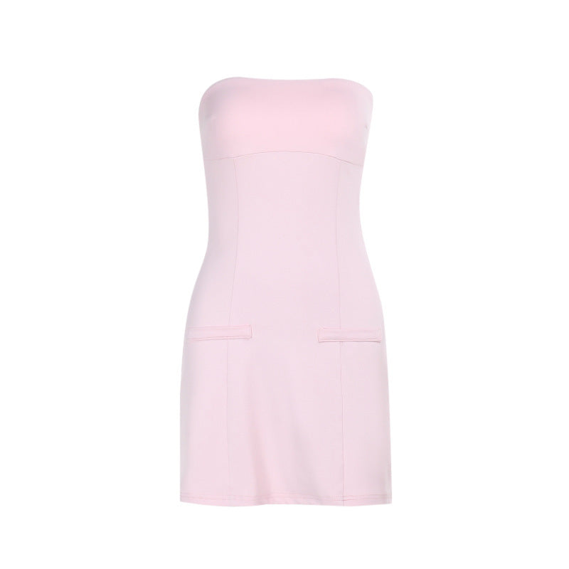 Chic Faux Leather Tube Top Mini Dress - Elegant Sheath Design for Women