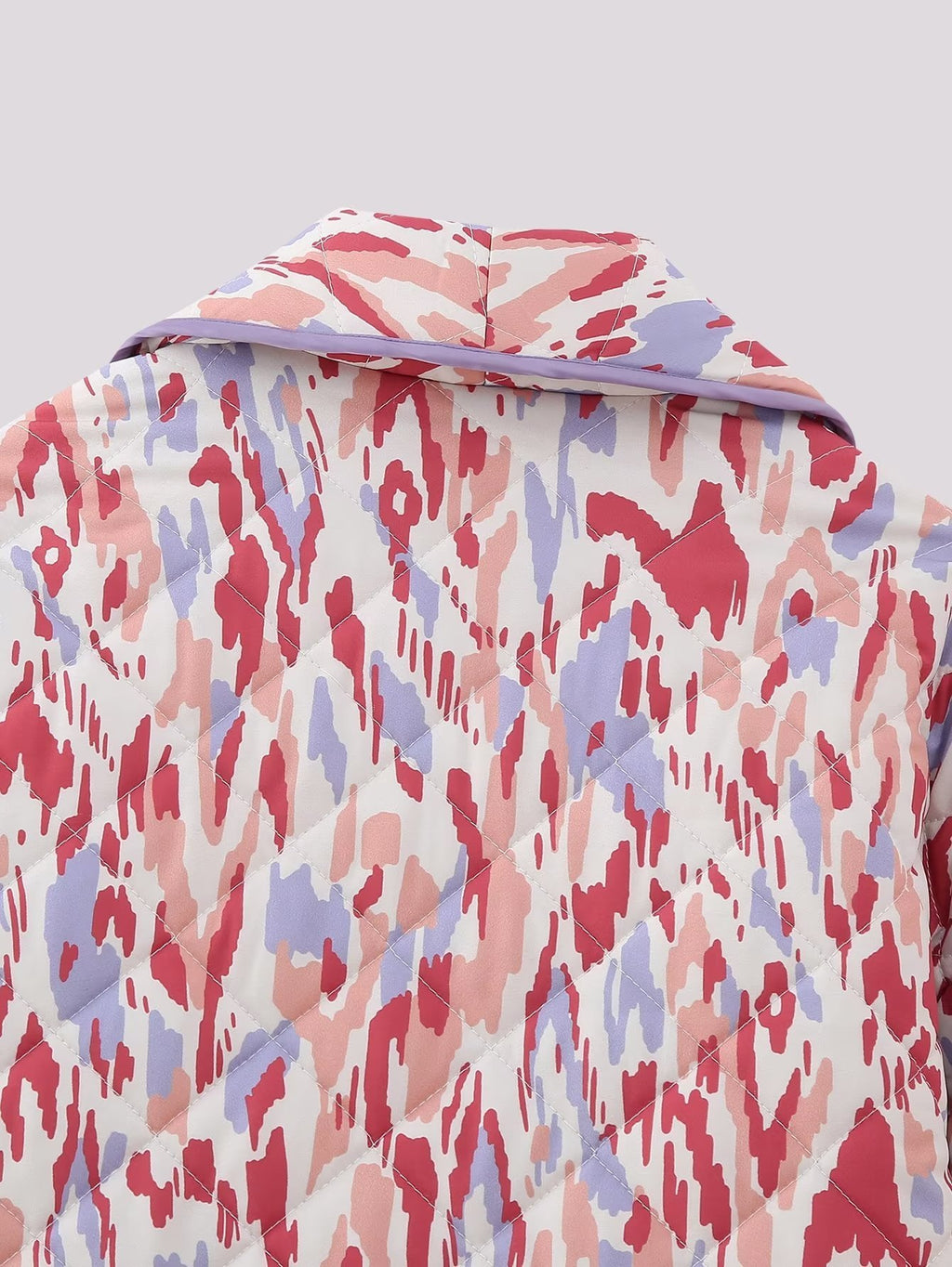 Artistic Retro Printed Quilted Jacket with Lapel Collar and Pockets