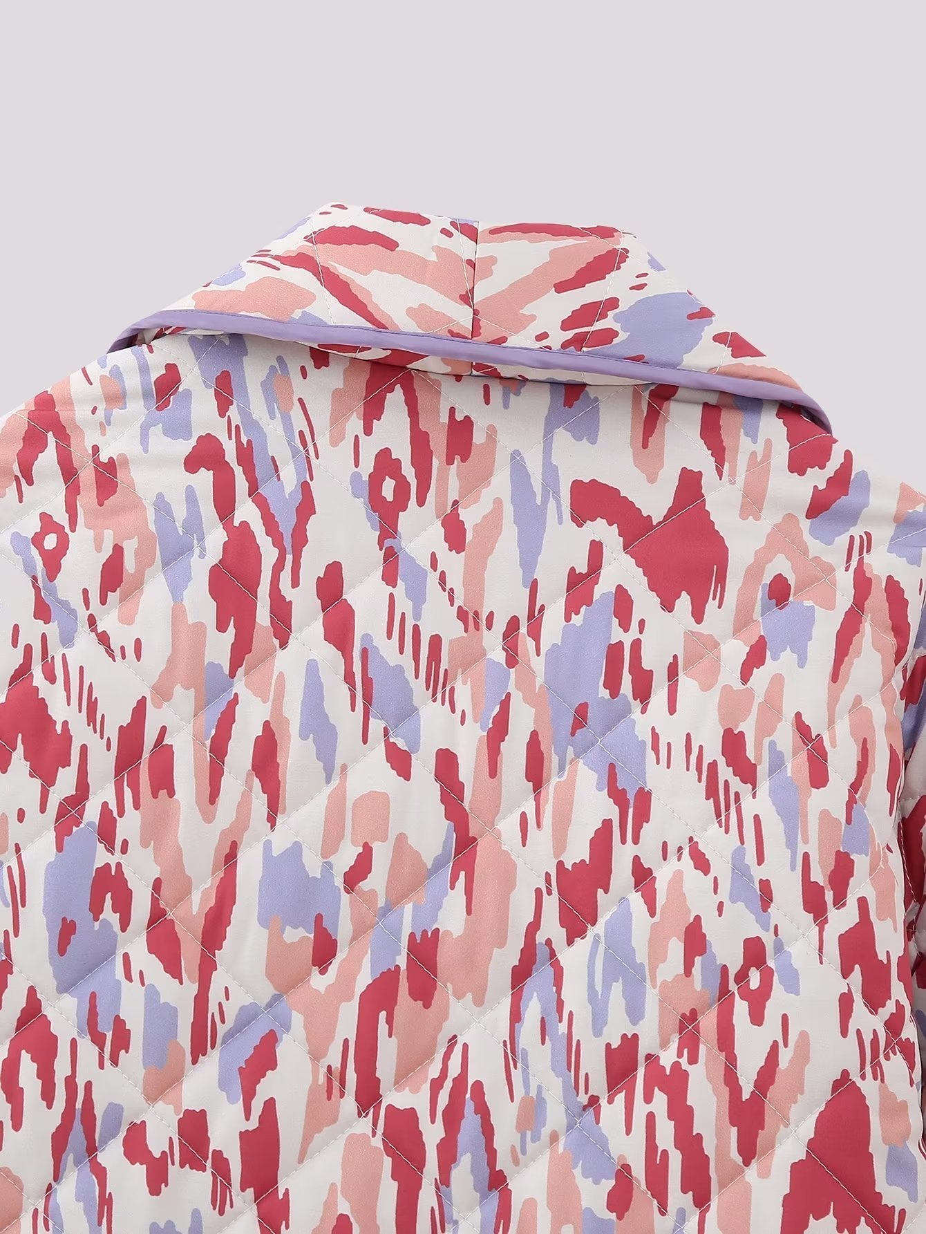 Artistic Retro Printed Quilted Jacket with Lapel Collar and Pockets