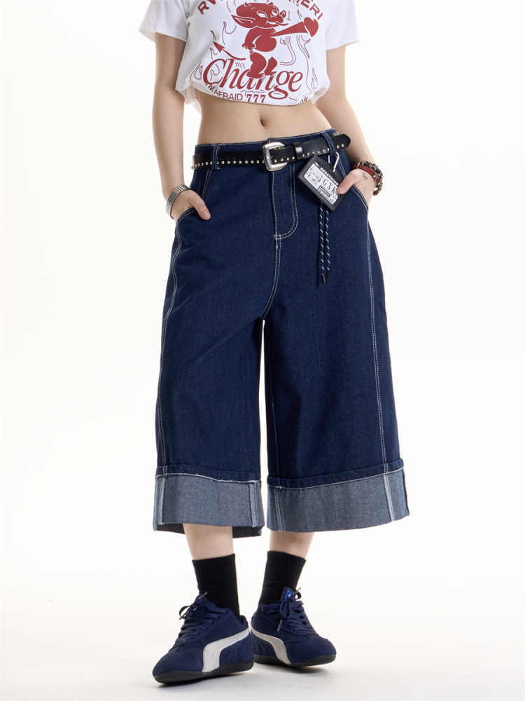 Cityscape Cuffed Wide-Leg Denim Jeans