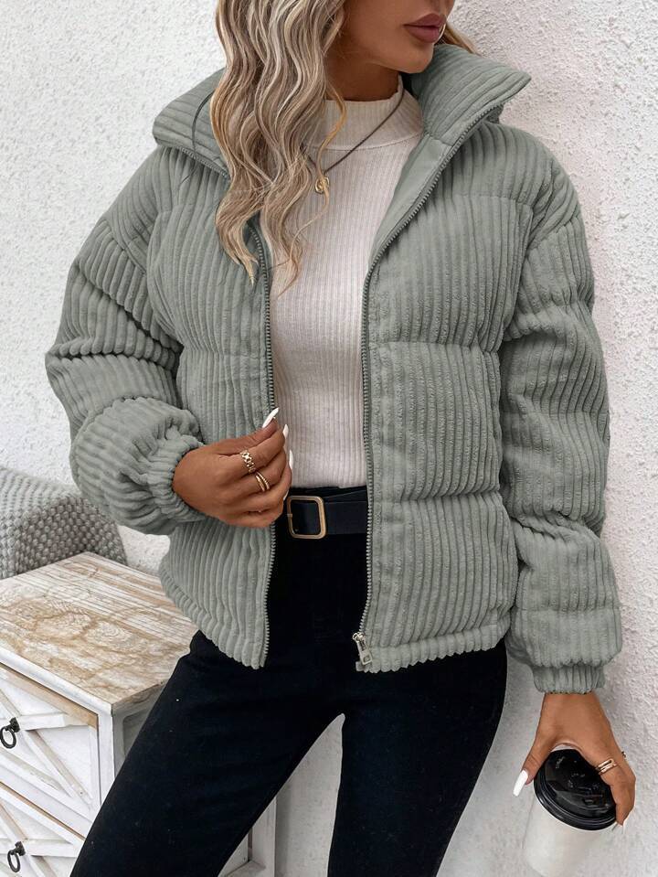 Cozy Thickened Corduroy Cotton Puffer Jacket for Winter Style