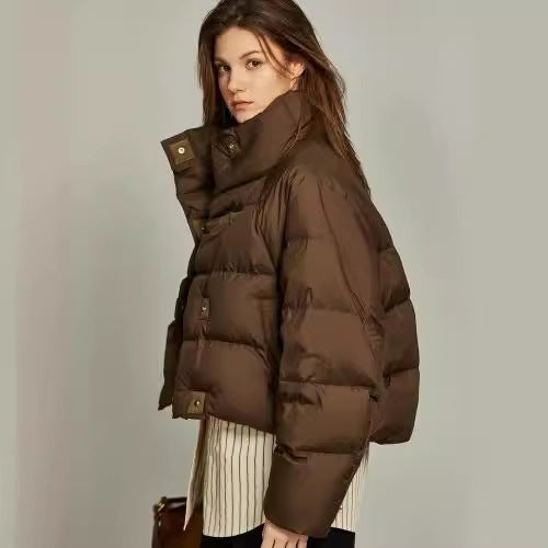 Coffee Color Cotton-padded Clothes Short Cotton Coat