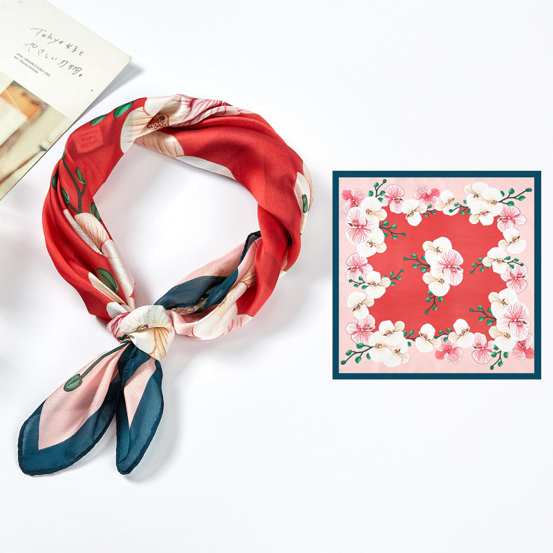 Chic Printed Silk-Feel Square Scarf 53x53cm