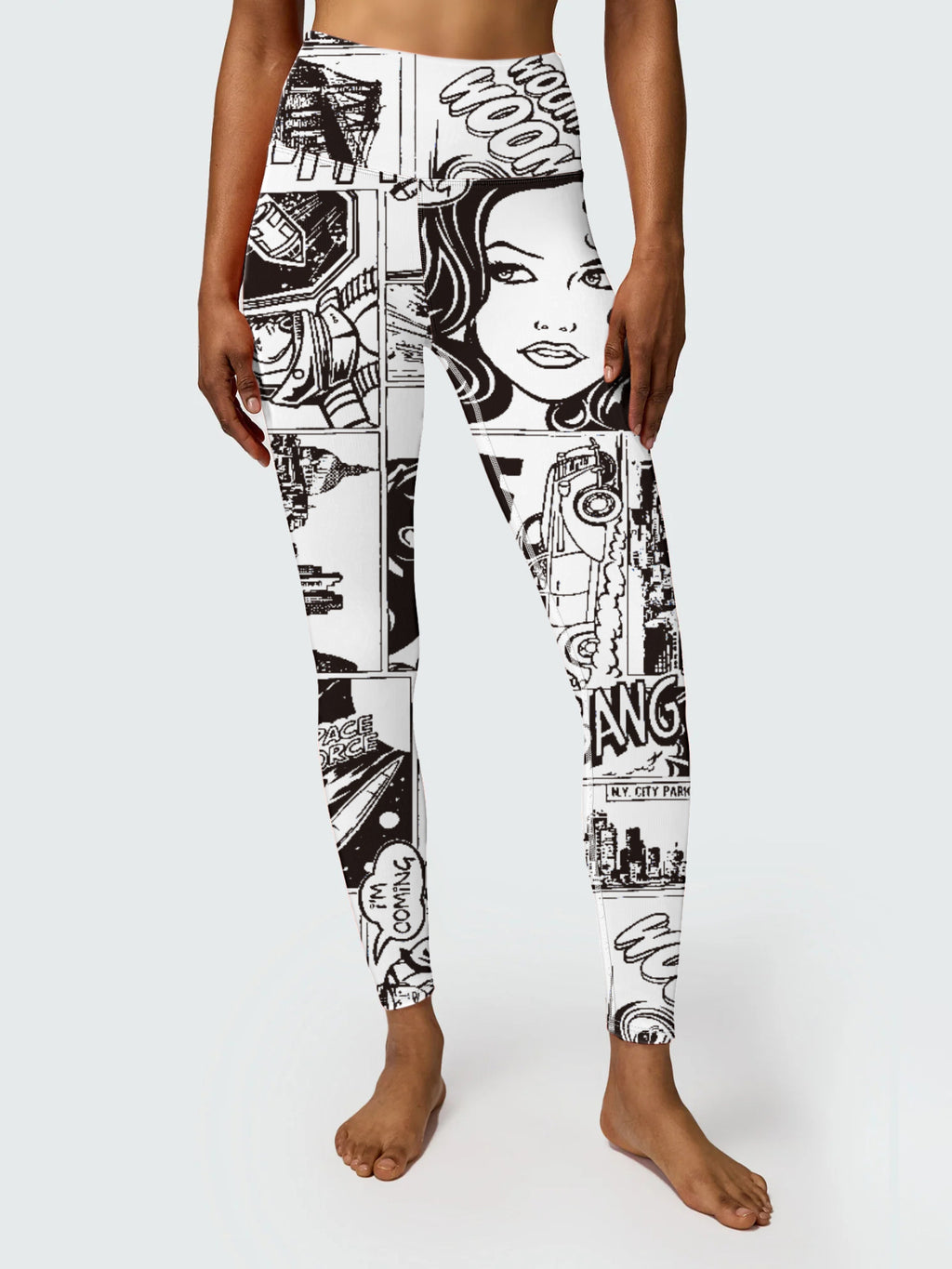 Bold Graphic Comic Strip Print High Waist Fitness Yoga Leggings
