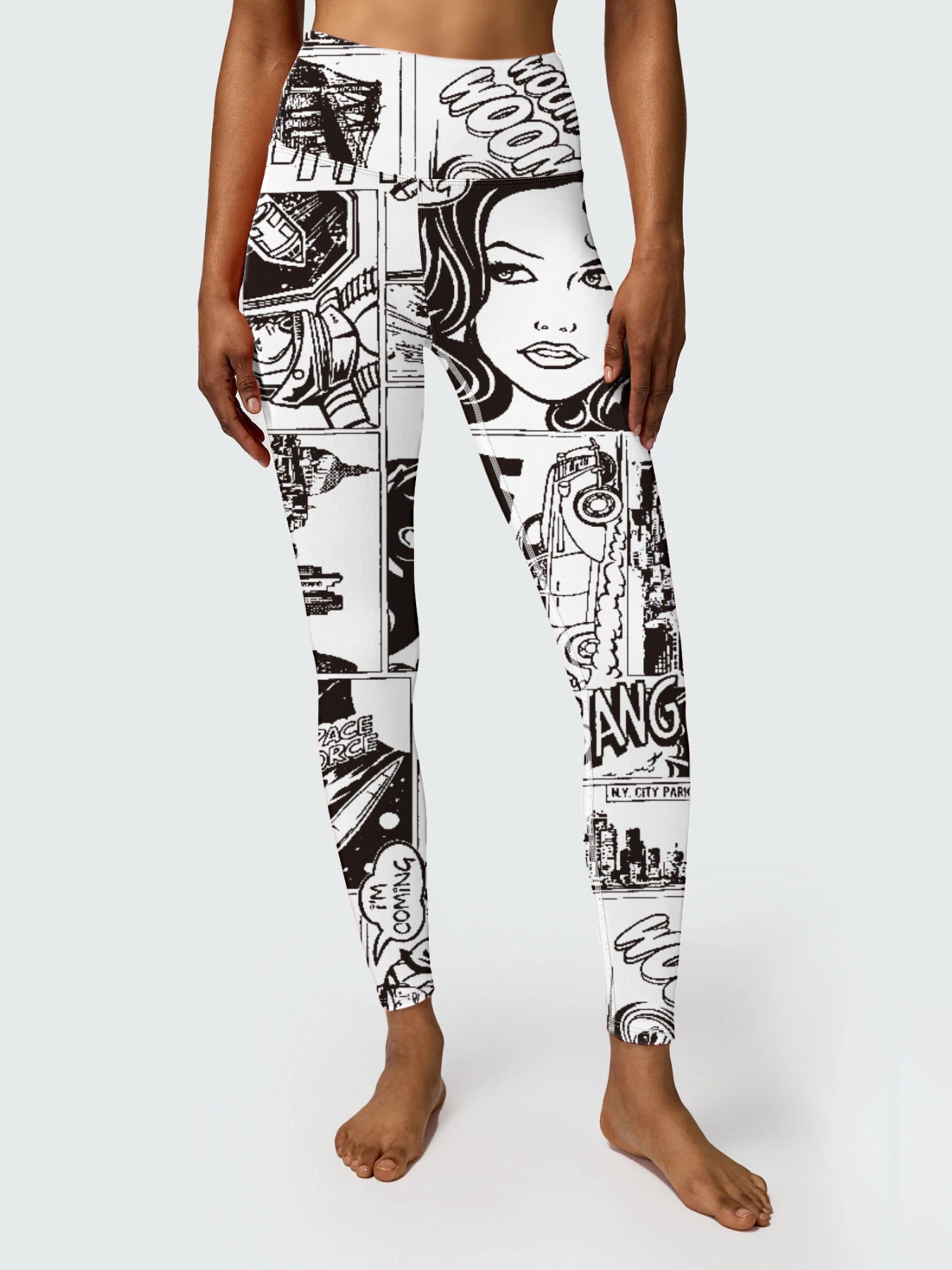 Bold Graphic Comic Strip Print High Waist Fitness Yoga Leggings