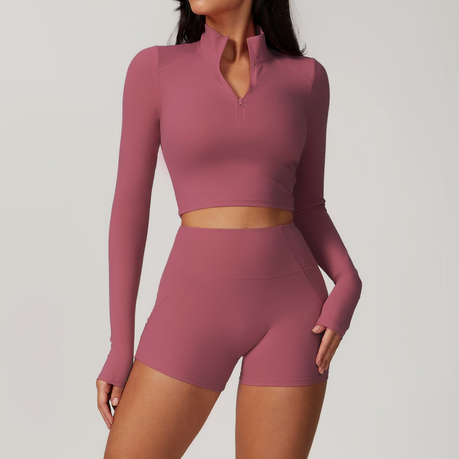 Sleek Mock Neck Crop Top and Athletic Skirt Set for Yoga and TrainingShort