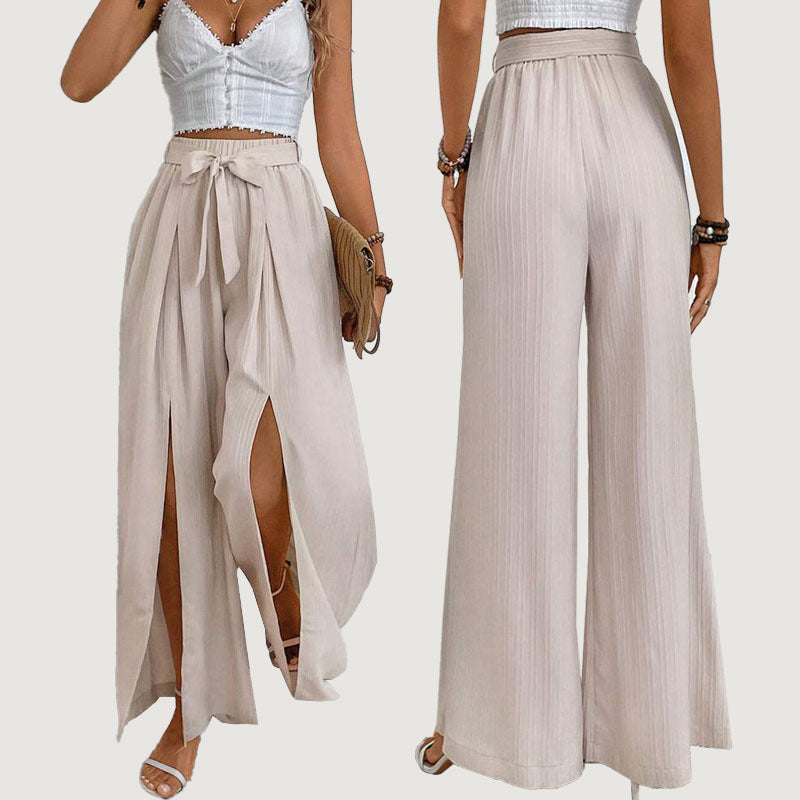 Effortlessly Chic High Waist Wide Leg Slit Flowy Casual Pants for Women