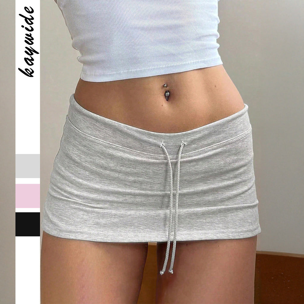 Chic Knitted Bodycon Mini Skirt with Adjustable Lace Up Waist