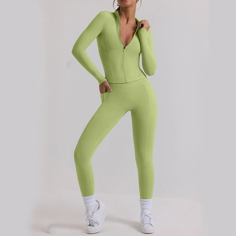 Comfortable Long Sleeve Workout Zip Up Top and High Waisted Leggings Set for Women