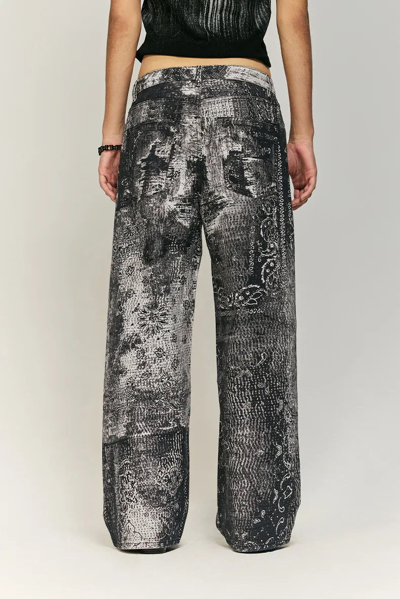 Vintage Paisley Print Straight-Leg Jeans