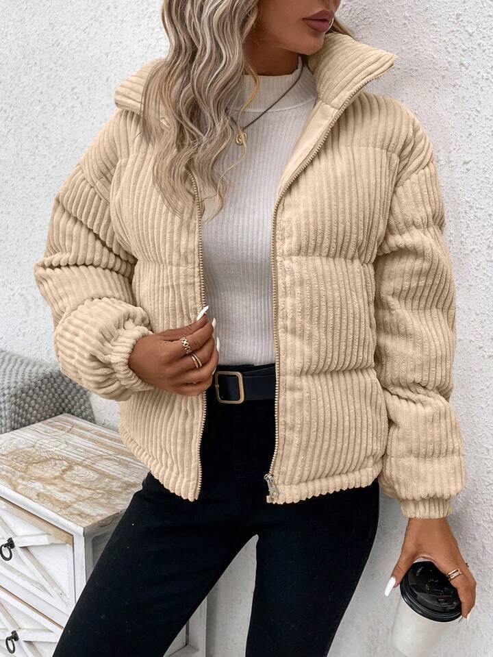 Cozy Thickened Corduroy Cotton Puffer Jacket for Winter Style