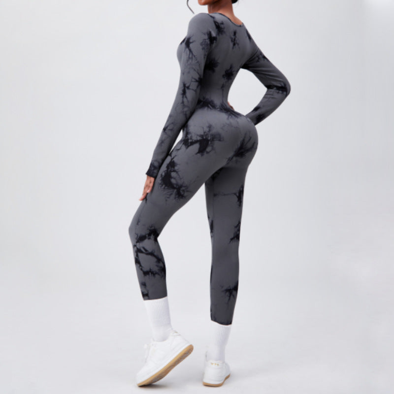 Form Fitting Long Sleeve Ribbed Activewear Bodysuit for Yoga and Fitness