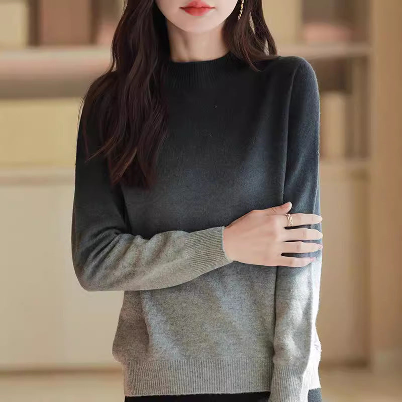 Effortless Gradient Ombre Knit Pullover Long Sleeve Sweater