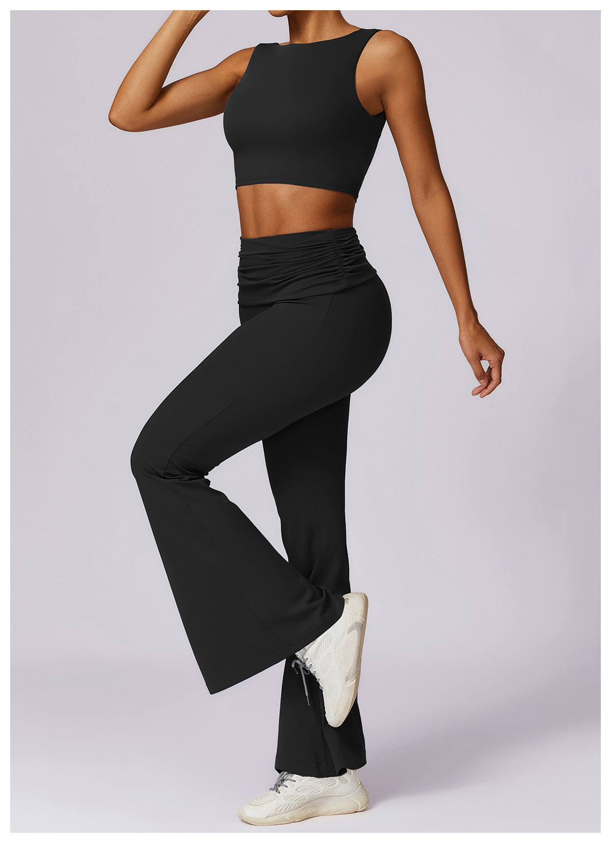Soft Stretchy Activewear Sleeveless Crop Top and High Waist Flare Leggings Set