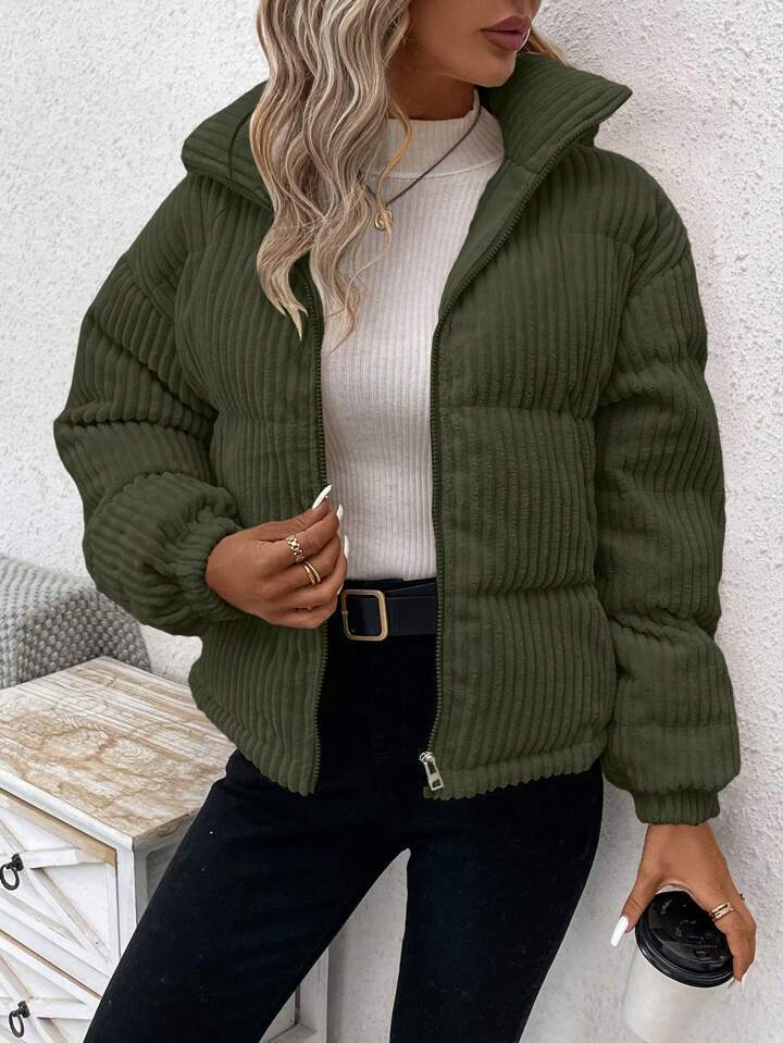 Cozy Thickened Corduroy Cotton Puffer Jacket for Winter Style
