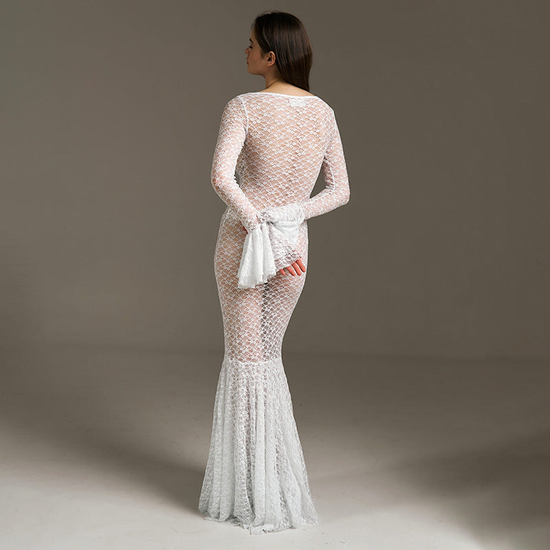 Women's Lace Fishtail Gown - Sexy See-Through Bodycon