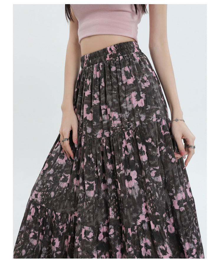 Bohemian Floral Chiffon Maxi Skirt - High Waist A-Line Tiered